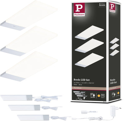 Paulmann Éclairage LED sous meuble Bredo interrupteur de proximité lot de 3 3x2,5w 80x190 mm 3x180lm 230 12v argent