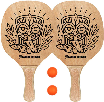 Waimea beach paddle ball set avec poignée en bois - vierge noir fluoro orange