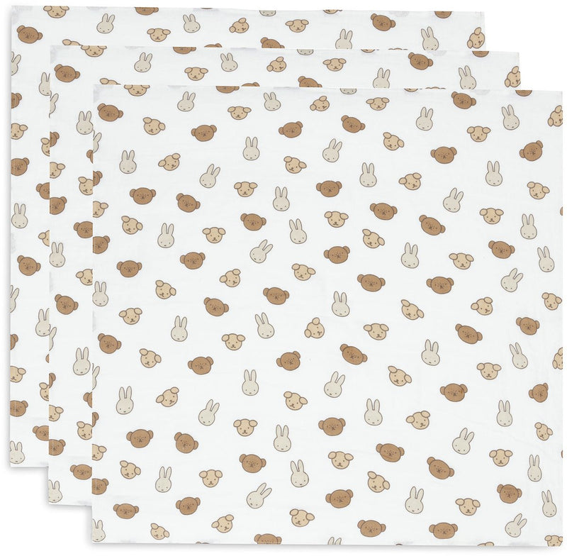 Jollein x Miffy - mousseline petit 70x70cm - emmaillotage - coton doux - 3 pièces - miffy et ses amis