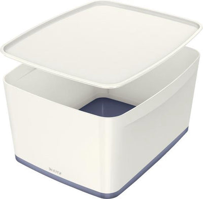 Boîte de rangement Leitz mybox avec couvercle - plateau de tri de rangement pour bureau à domicile - gris blanc - 1 pièce