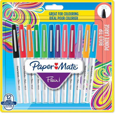 Feutres Paper Mate Flair | pointe large (1,2 mm) | différentes couleurs | 12 pièces
