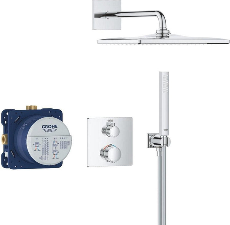 Système de douche encastré de précision Grohe - panneau de commande carré - chrome