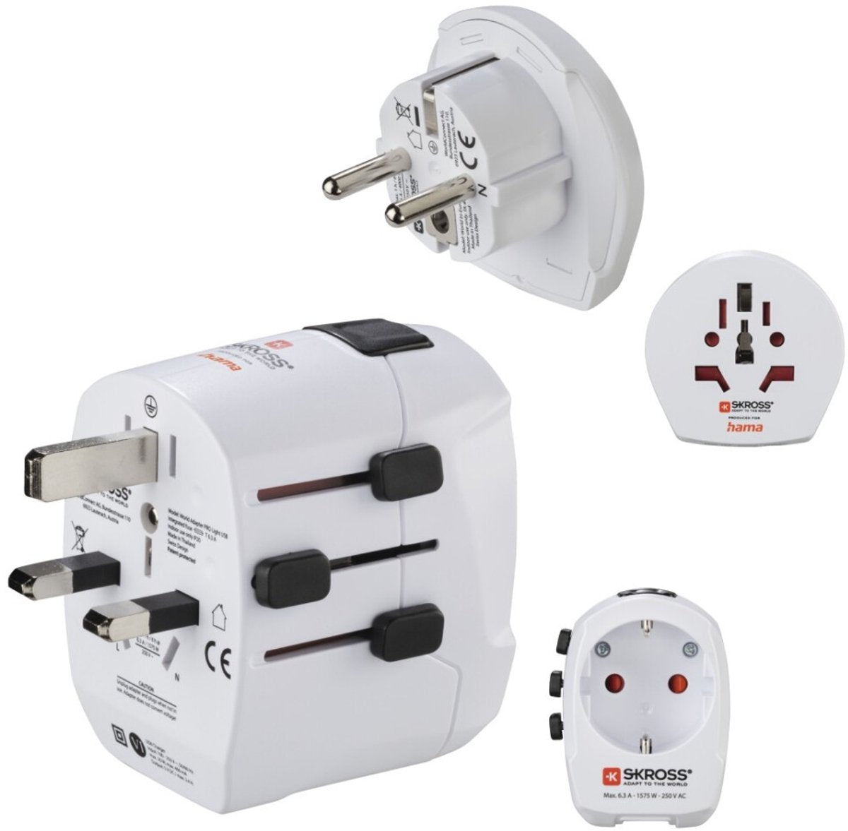 Hama skross par prise de voyage - voyage mondial pro - eur (type e, f) vers le monde - incl. monde vers eur - 2x USB-A - blanc