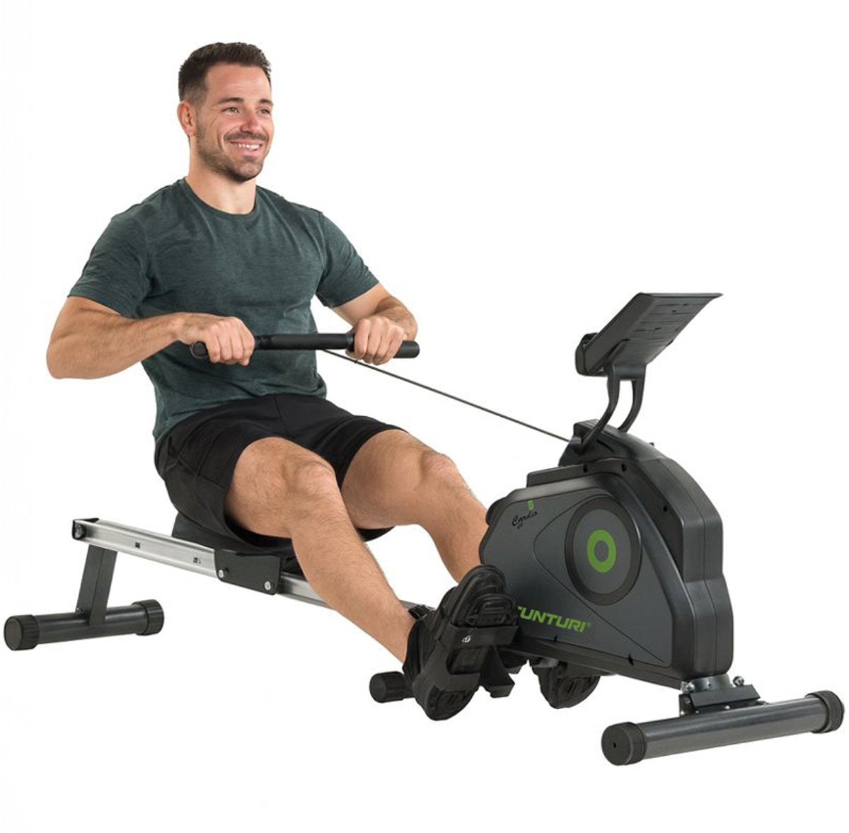 Rameur Tunturi cardio fit r30 - pliable - rameur avec 8 niveaux de résistance - rameur pour la maison - incl. support de tablette
