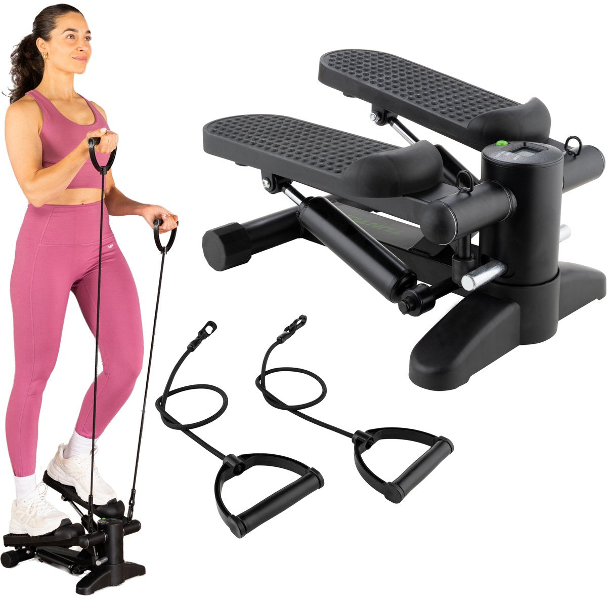 Tunturi stepper - stepper fitness - monte-escaliers - step aérobic - fitness - avec écran et bandes de résistance - noir