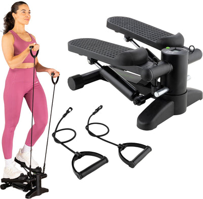 Tunturi stepper - stepper fitness - monte-escaliers - step aérobic - fitness - avec écran et bandes de résistance - noir