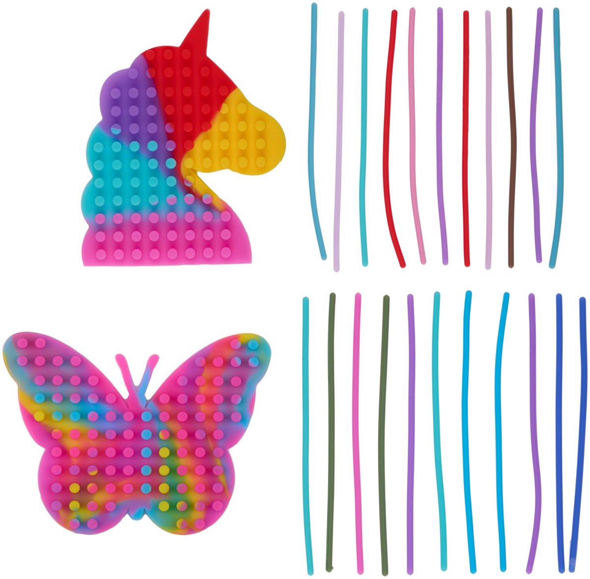 Eddy toys jeu de ficelle pop it pour enfants - jouet fidget avec fonction de ficelle - pop it fidget en silicone - jouet de motricité papillon ou licorne - jouets éducatifs à ficelle à partir de 3 ans - 1 ensemble aléatoire