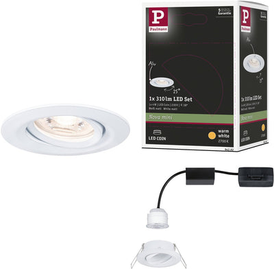 Paulmann lampe à encastrer LED nova mini coin lampe simple orientable ronde 66 mm 15° coin 4w 310lm 230v 2700k blanc mat