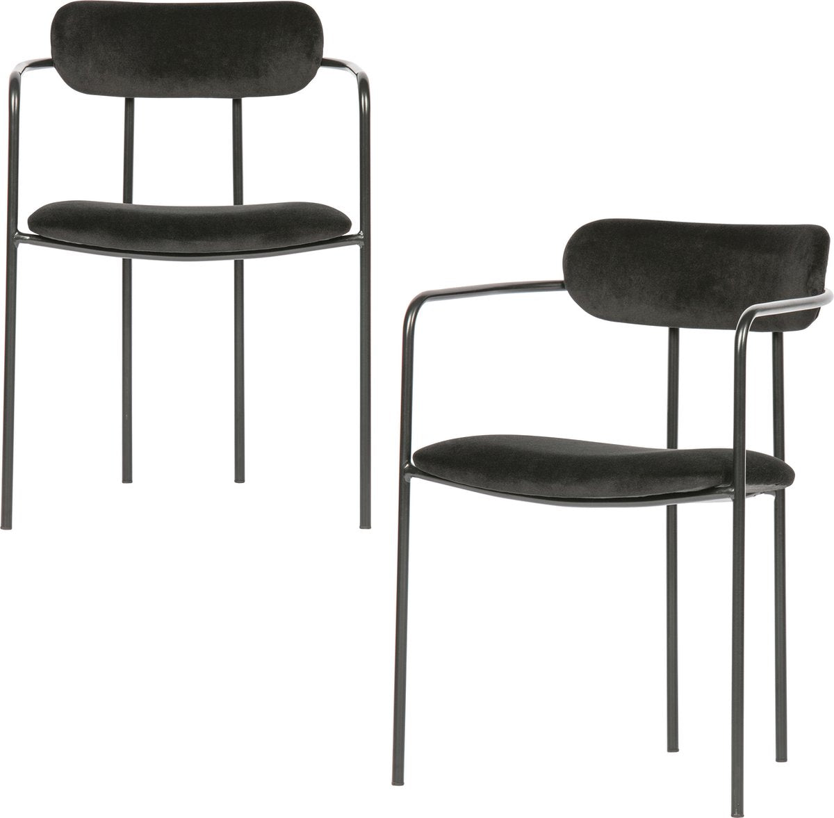 Chaises de salle à manger Woood ivy - velours - noir - lot de 2