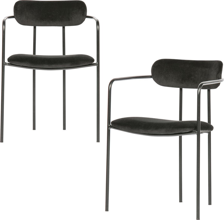 Chaises de salle à manger Woood ivy - velours - noir - lot de 2