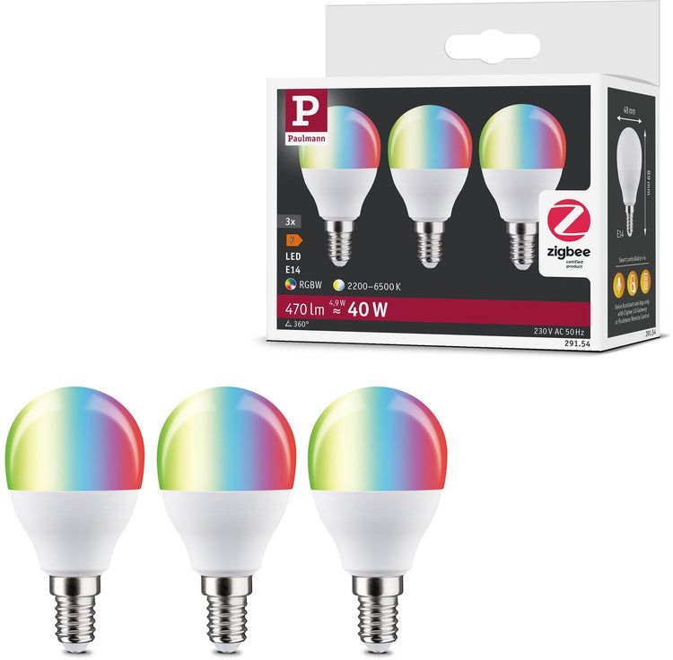 Paulmann Standard 230 V Smart Home ZigBee 3.0 Lampe Boule LED E14 3x470LM 3x5W RGBW+ Dimmable Mat
