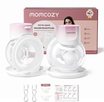 Tire-lait mains libres rapide Momcozy s12pro - 2 pièces - extra silencieux et compact - électrique - rechargeable - rose blanc - s12pro+