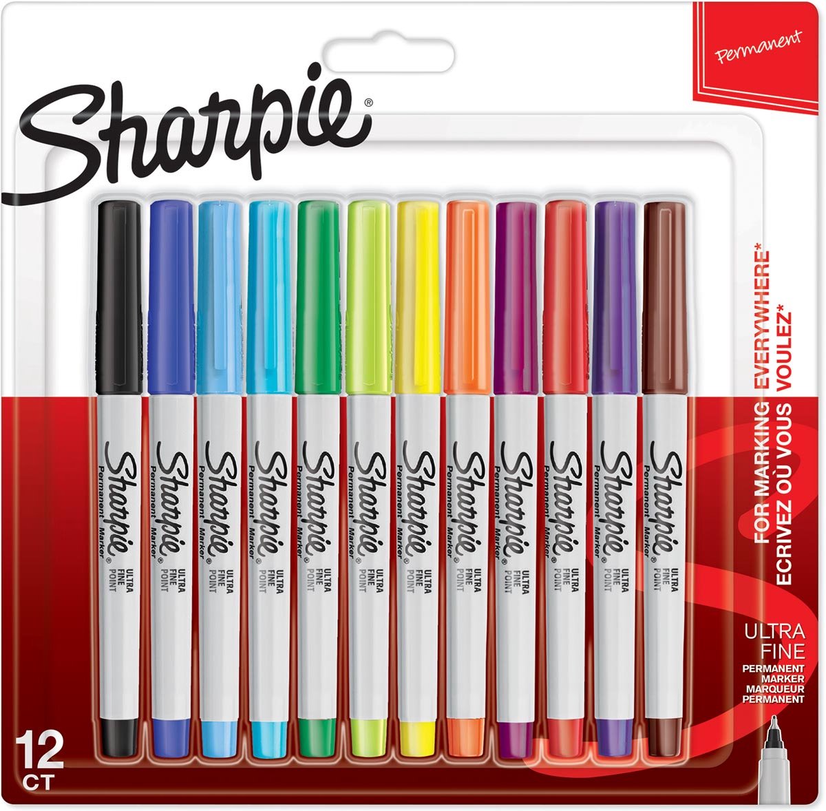 Marqueurs permanents Sharpie | pointe ultrafine | différentes couleurs | 12 pièces