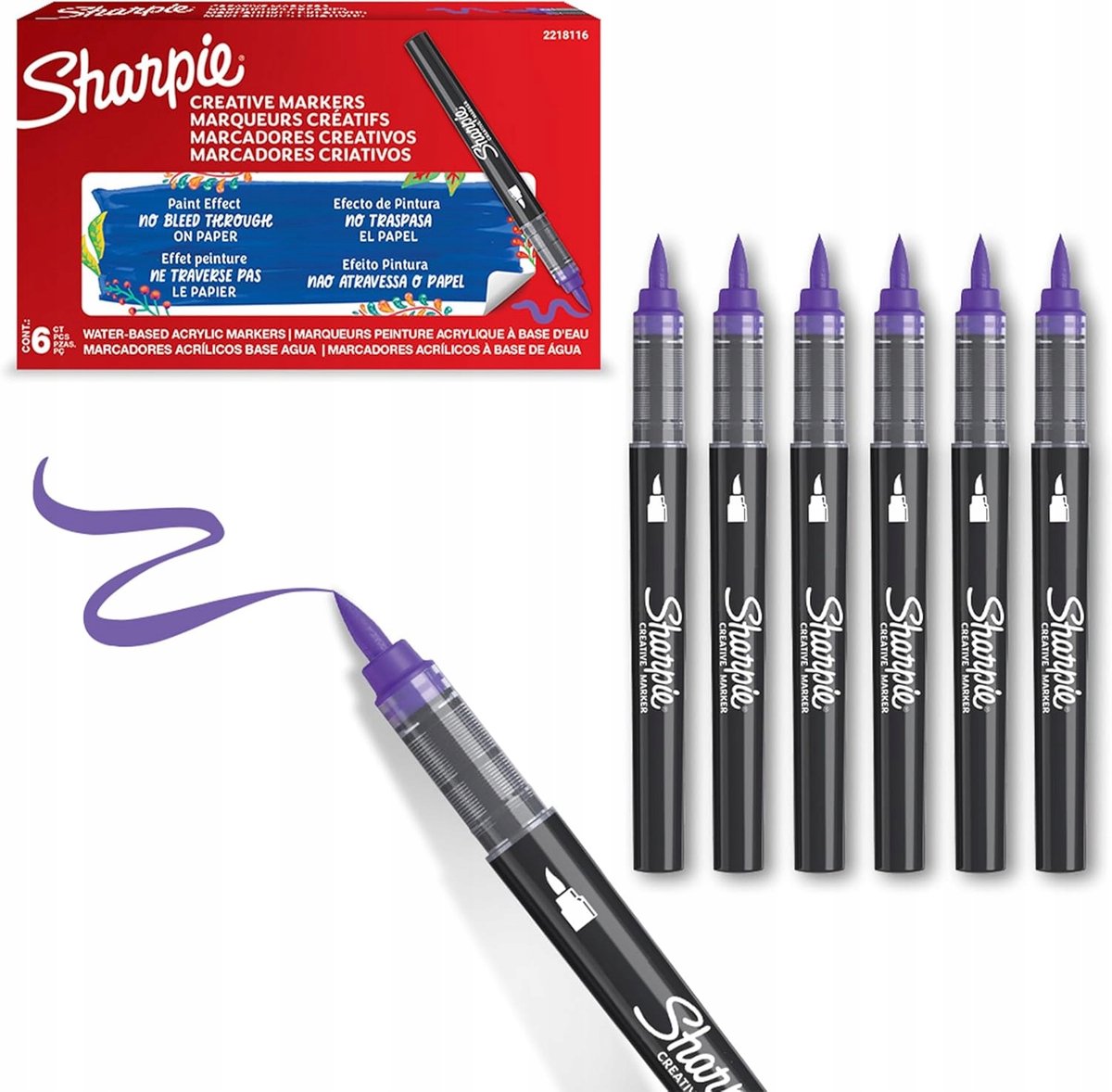 Marqueurs de peinture acrylique marqueur créatif Sharpie | pointe du pinceau | marqueurs à peinture à l'eau | l'encre ne bave pas et convient à la plupart des surfaces | lilas | 6 pièces