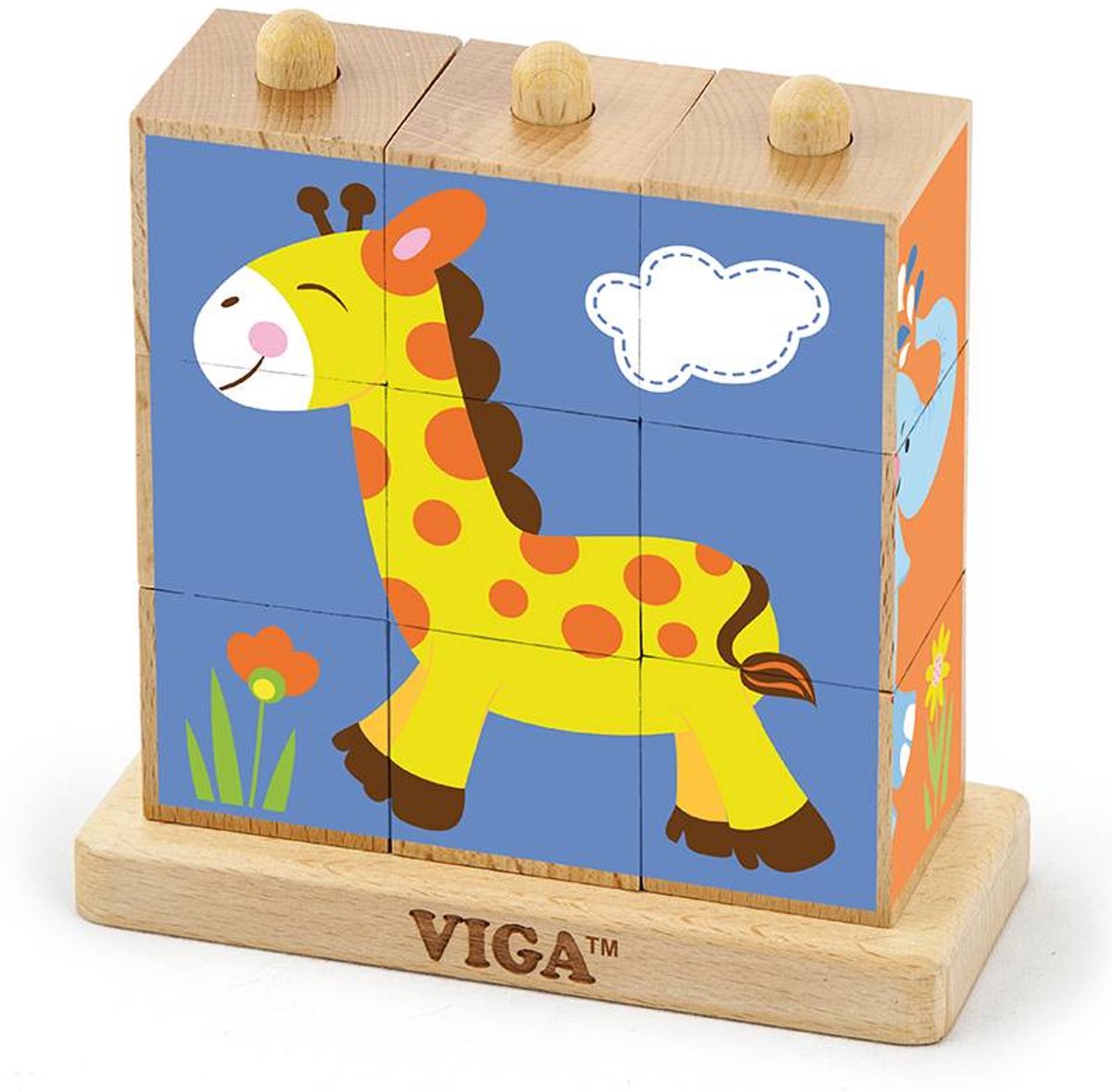 Vigatoys viga toys - puzzle de blocs empilables - animaux sauvages - 9 blocs
