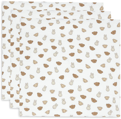 Jollein x Miffy - mousseline petit 70x70cm - emmaillotage - coton doux - 3 pièces - miffy et ses amis