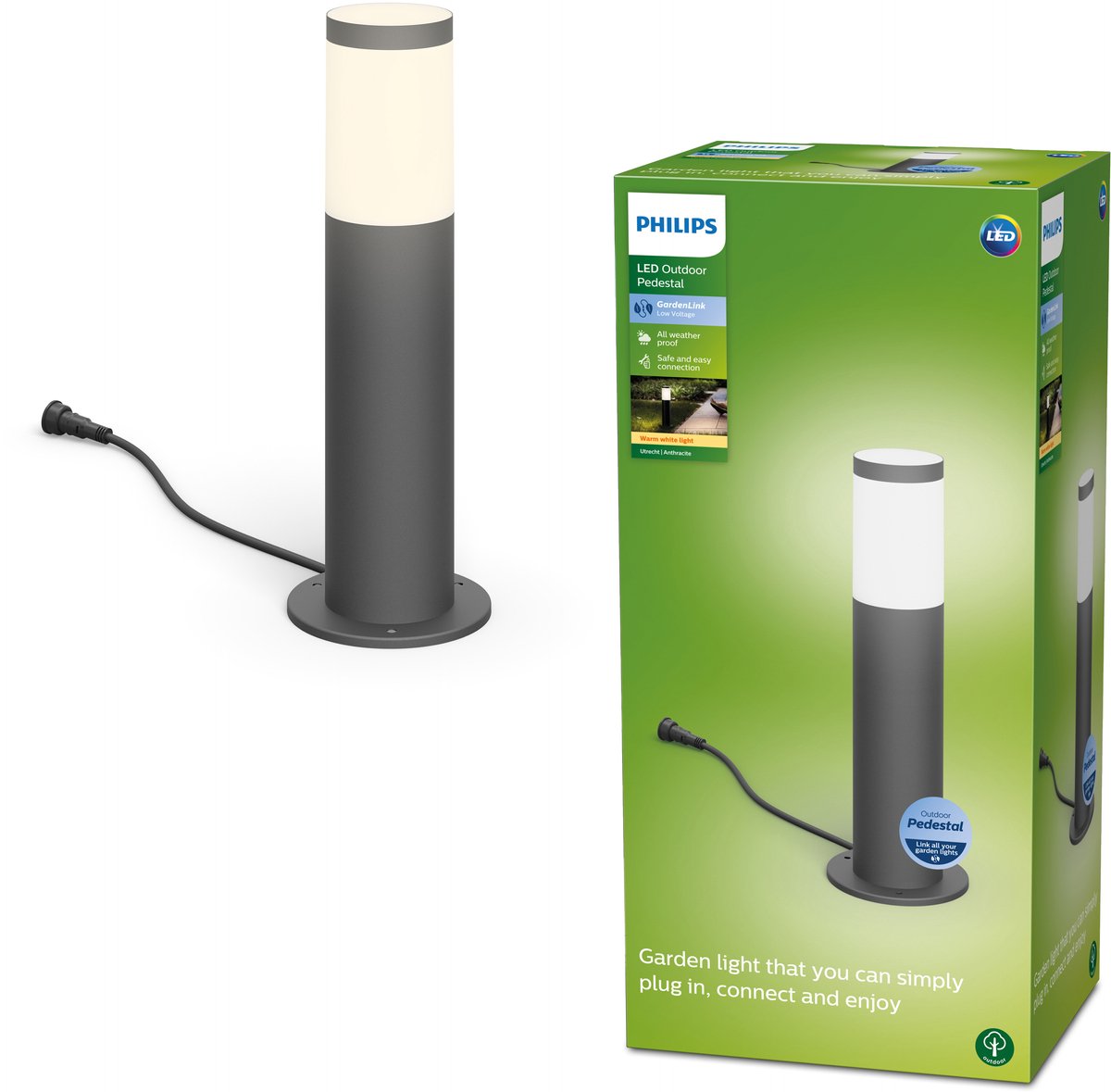 Lampe sur pied Philips LED Utrecht pour l'extérieur - basse tension - anthracite - lumière blanc chaud - 6 W