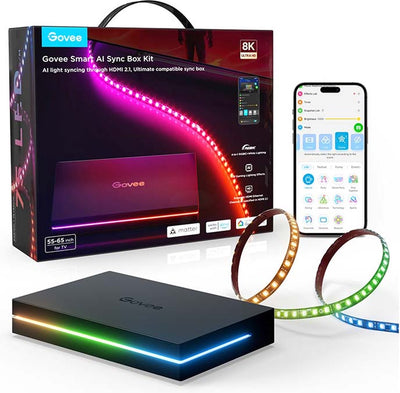 Govee AI Sync Box 2 55-65 pouces - Boîtier de synchronisation HDMI avec éclairage LED - RGBICW - Contrôle par application - Alexa Google - Compatible Matter