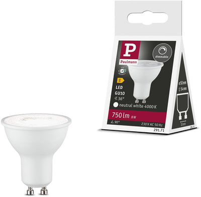 Spot LED standard Paulmann gu10 - 230v - dimmable - 750 lm - 8w - blanc neutre 4000k - blanc mat