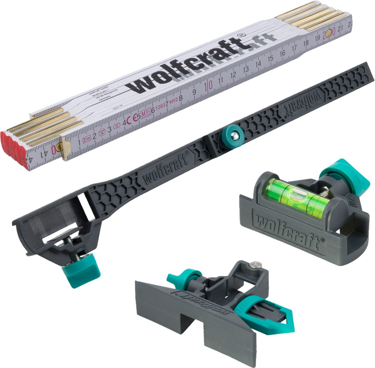 Wolfcraft - jeu de règles pliantes - 4 pièces - adaptateur de taille intérieure - niveau à bulle - 8623000