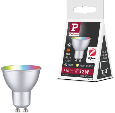 Paulmann Standard 230 V Smart Home ZigBee 3.0 Réflecteur LED GU10 350LM 4,8W RGBW+ Intensité variable Chrome Mat