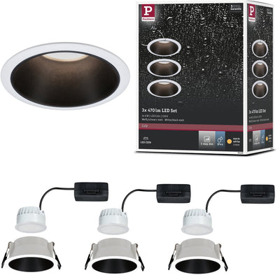 Paulmann lampe à encastrer LED 3-step-dim cole coin set de 3 ip44 rond 88 mm coin 3x6w 3x470lm 230v dimmable 2700k blanc, noir mat
