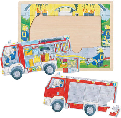Goki Wooden Layer Puzzle Fire Brigade au travail, 60e.