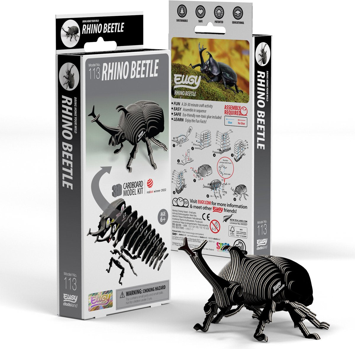 Puzzle 3D Eugy - rhinocéros - insectes - durable - collectionnez-les tous - 6 ans