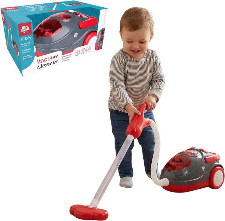 Aspirateur jouet Dirt Devil avec tuyau - avec effets sonores et particules tourbillonnantes - jouets de nettoyage sans fil pour garçons et filles à partir de 3 ans - 88 x 15 x 12,5 cm - rouge gris