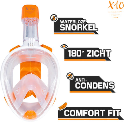 Masque de plongée X10 - lunettes de plongée - tuba - ensemble de tuba - masque complet - adultes - orange - s m
