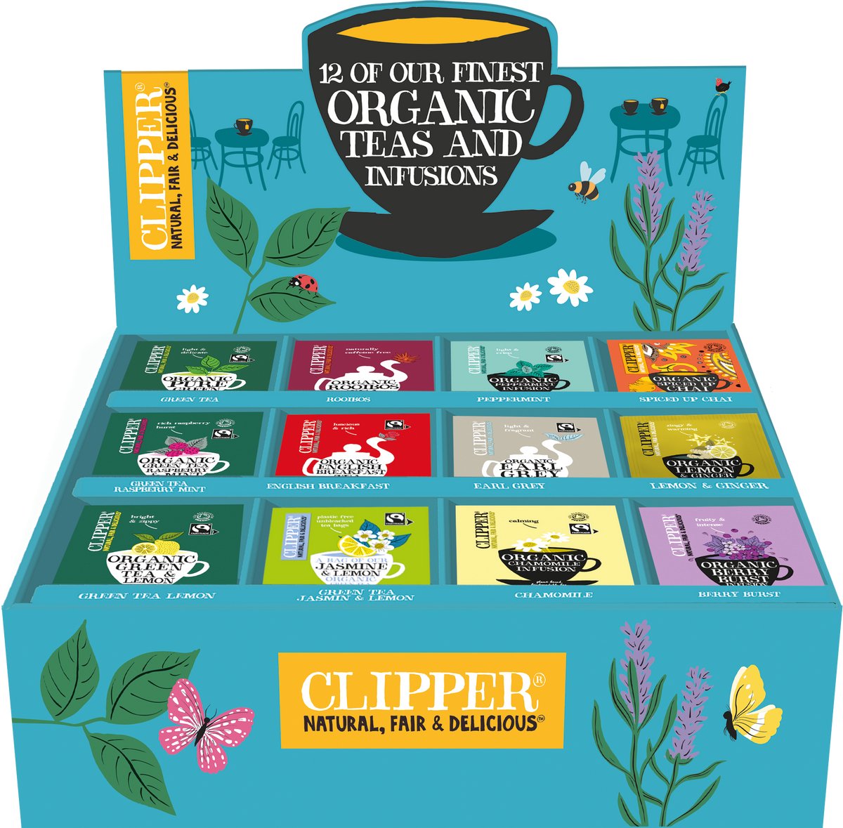 Clipper tea clipper thé bio - boîte d'essai - boîte d'assortiment - 12 saveurs différentes - 12x15 sachets de thé - 180 sachets de thé