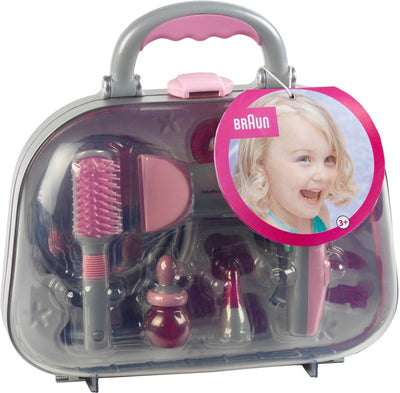 Klein Toys Salon de coiffure Braun avec sèche-cheveux - incl. accessoires de coiffure et ventilateur avec mécanisme d'air froid - gris rose