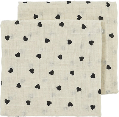 Meyco baby sweet heart chiffons hydrophiles prélavés - paquet de 2 - hydrophiles prélavés - sable doux noir - 70x70cm