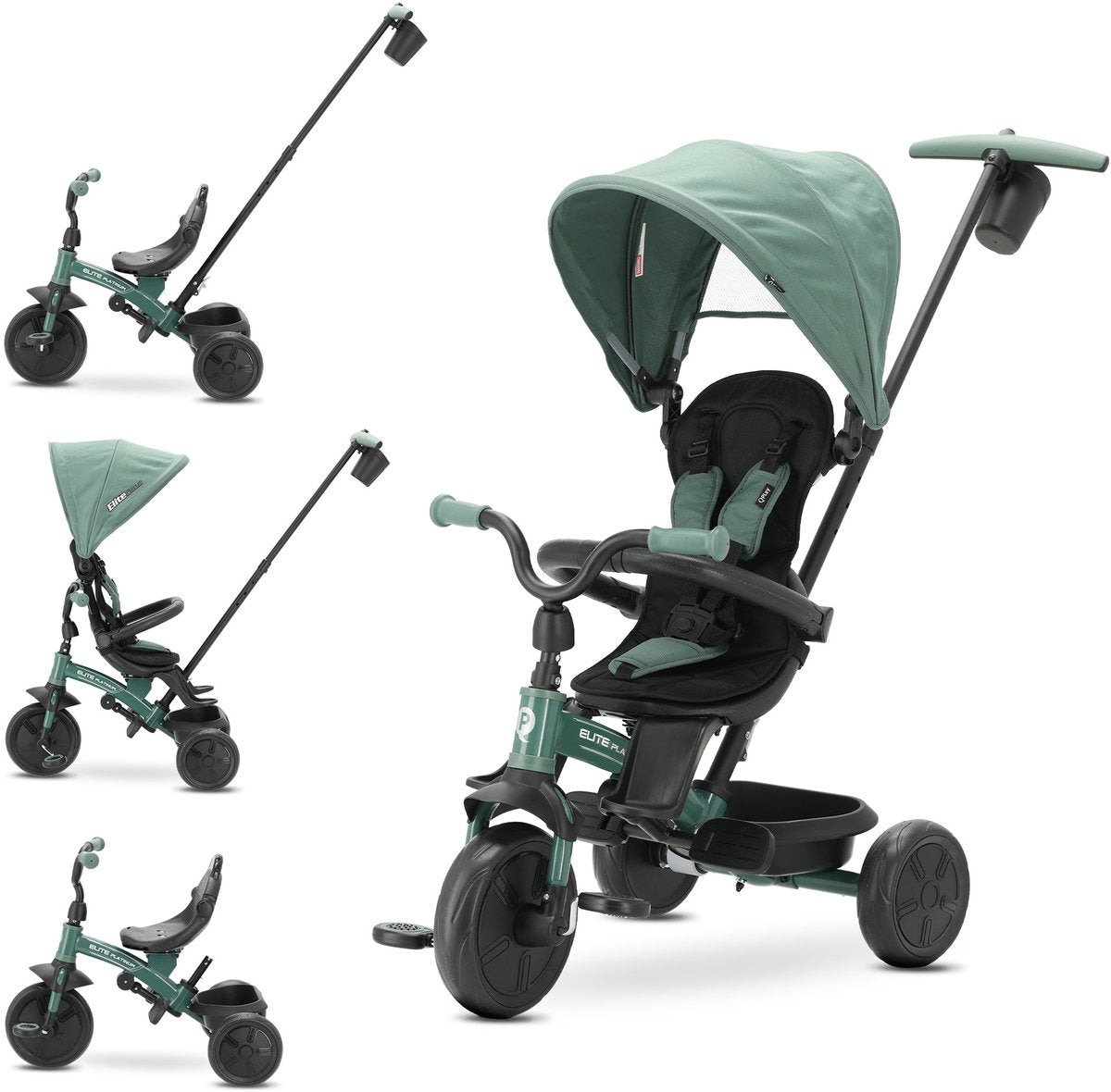 Qplay Elite Platinum - tricycle avec barre de poussée - 6 en 1 - vert