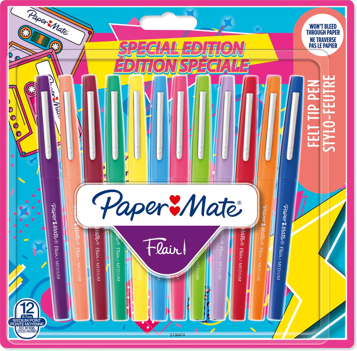 Feutres Paper Mate Flair | pointe moyenne (0,7 mm) | diverses couleurs rétro | 12 pièces