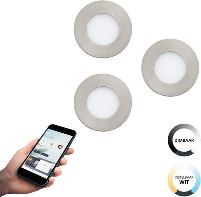 Lampe encastrable intelligente Eglo connect.z fueva-z - ø 8,5 cm - gris blanc - lot de 3 spots - lumière blanche orientable - dimmable - zigbee