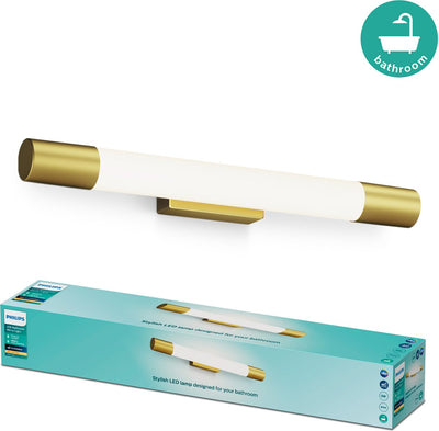 Philips LED Éclairage de miroir Philips Rover - protégé contre les éclaboussures IP44 - 5W - lumière blanc chaud - lampe de salle de bain - cylindrique - couleur laiton