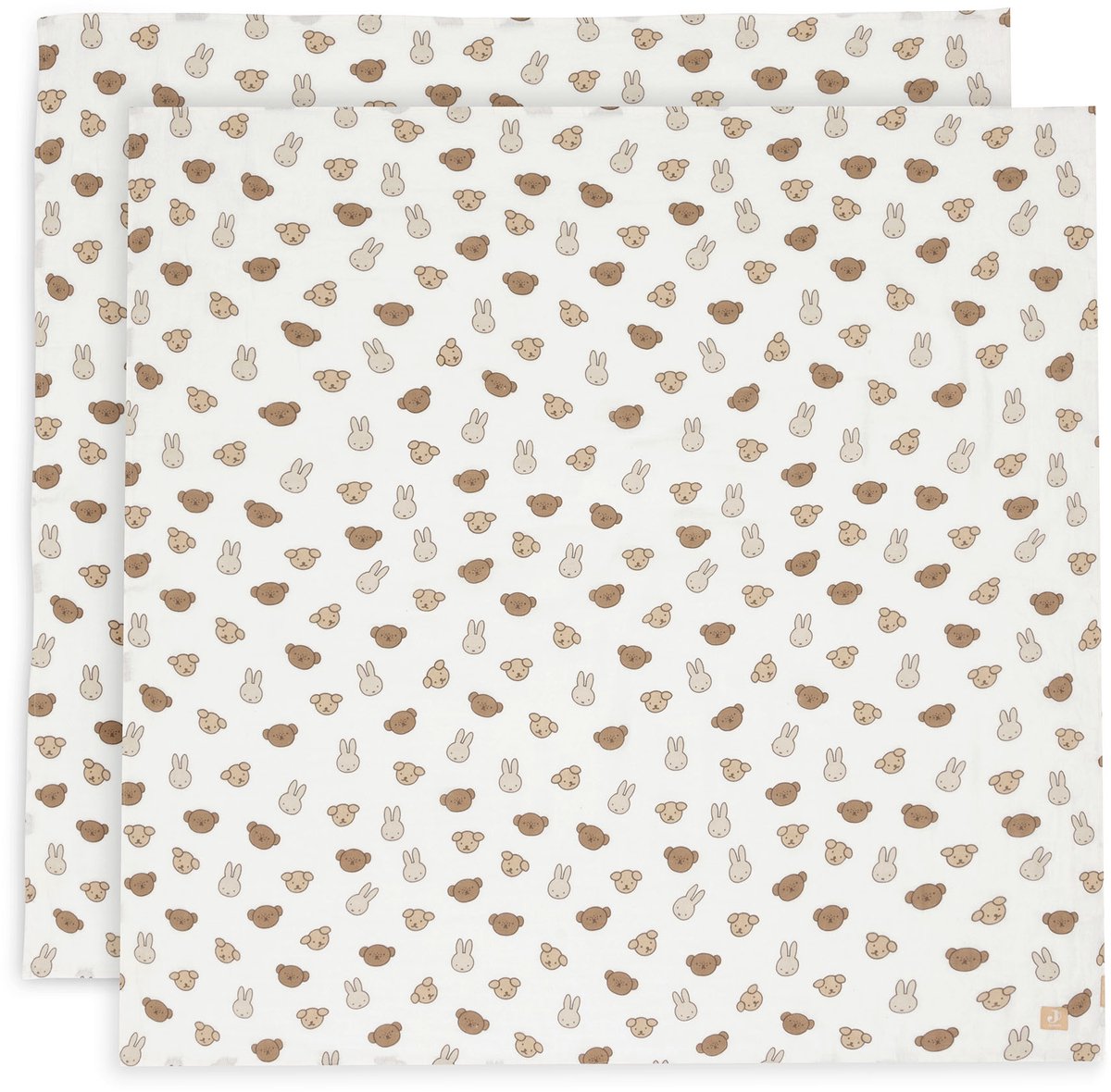 Jollein x Miffy - tissu hydrophile grand 115x115cm - emmaillotage - coton doux - 2 pièces - miffy et ses amis