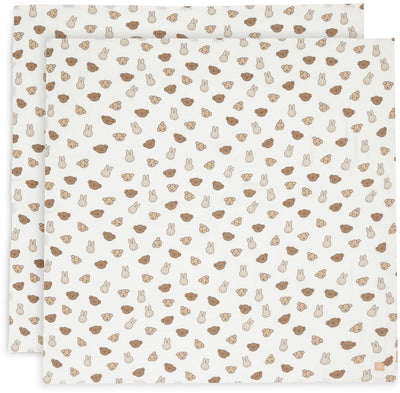 Jollein x Miffy - tissu hydrophile grand 115x115cm - emmaillotage - coton doux - 2 pièces - miffy et ses amis