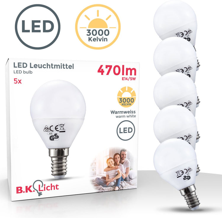 B.k.licht - source de lumière LED e14 - lot de 5 - 5w - lumière blanche chaude 3 000k - lumières - lampe LED - ampoules - lampe à réflecteur