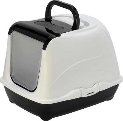 Toilettes pour chat Flamingo Loki - noir - 38 x 50 x 37 cm - bac à litière fermé avec filtre anti-odeurs - élégant, durable et facile à nettoyer