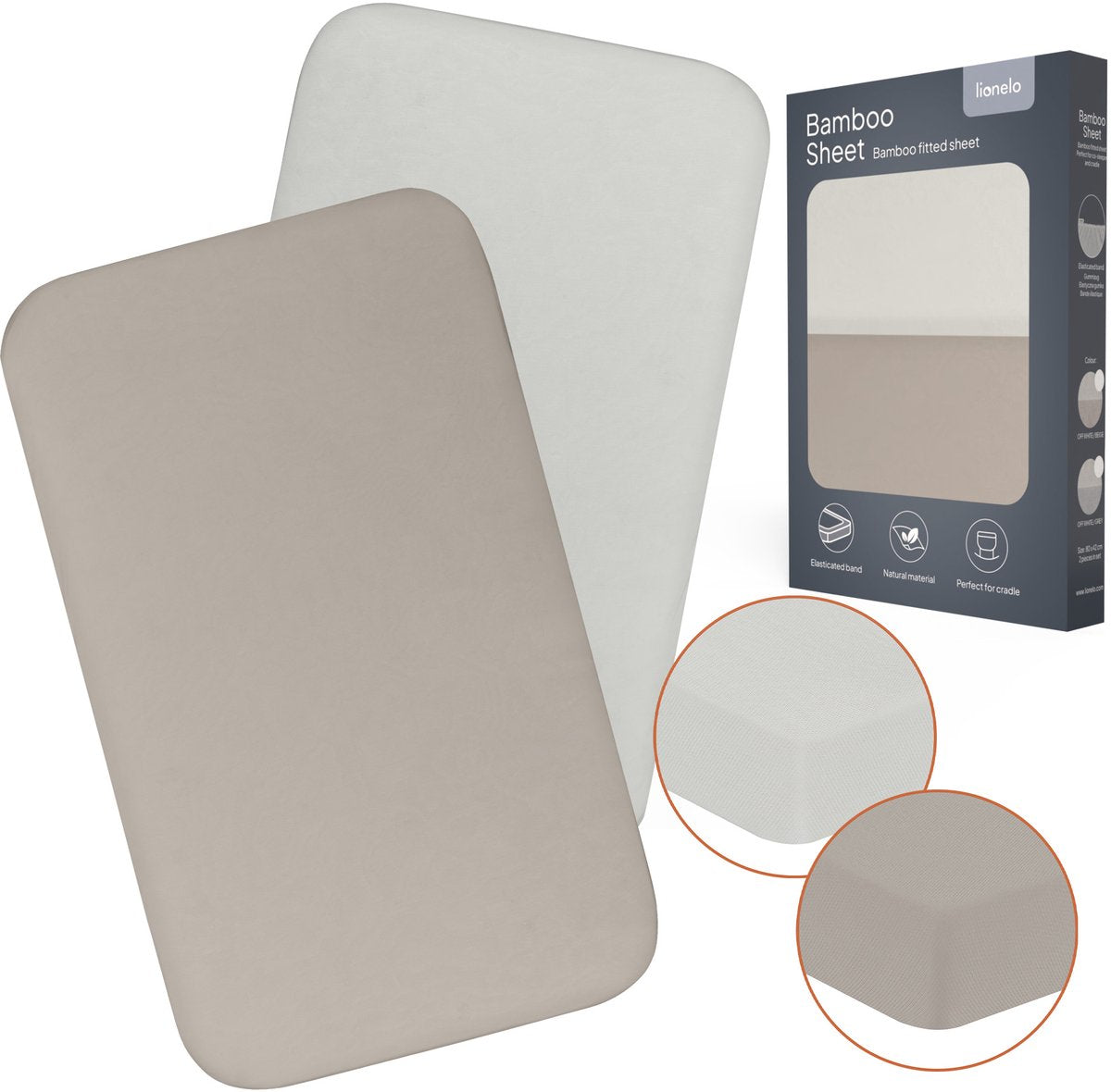 Lionelo bambou lot de 2 draps housse 80×42 cm pour berceau cododo – coupe universelle, viscose de bambou naturelle, doux et respirant, élastique adapté aux matelas jusqu'à 10 cm, lavable à 30°c