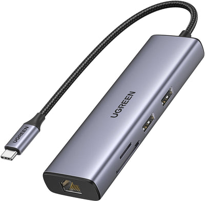 Ugreen USB C Ethernet Gigabit HDMI 4K PD 100 W Adaptateur de station d'accueil 7 en 1 Lecteur de carte SD USB C Compatible avec iPhone 15 Galaxy S24 Ultra MacBook Air Pro M2 M1 iPad Pro Surface Steam Deck