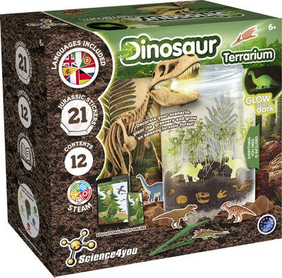 Science 4 you science4you terrarium dinosaure brillant dans le noir – ensemble d'expérimentation – construisez votre propre mini écosystème – comprenant un livre éducatif – jouets vocaux