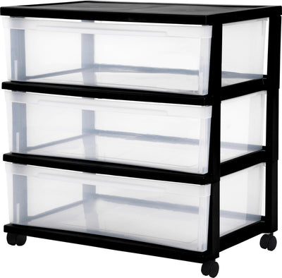 Iris nouveau système de tiroirs larges pour commode - 3 tiroirs x 30l - plastique - noir transparent - avec roulettes