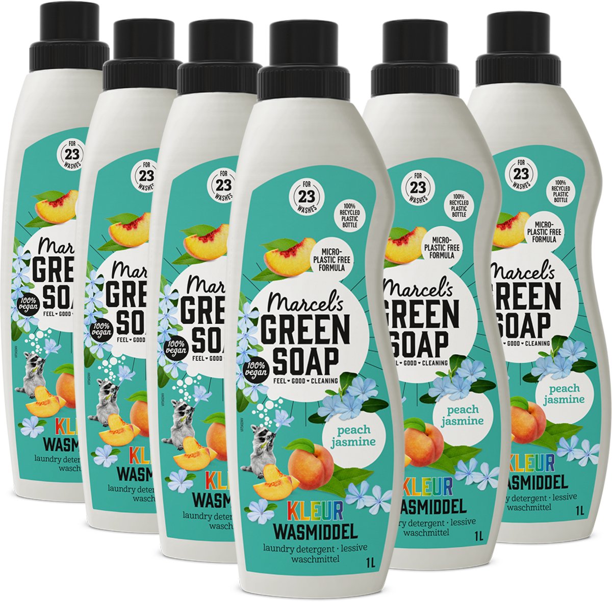 Lessive couleur savon vert Marcel's - pêche jasmin - 6 x 1l - 139 lavages