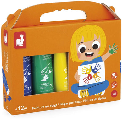 Janod - colo - peinture au doigt - set de 5 couleurs différentes