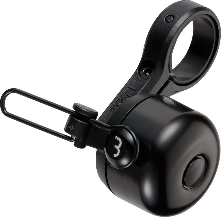 Bbb cycling sonnette de vélo ergosound - sonnette de vélo ergonomique e-bike et vélo de ville - sonnette de vélo universelle avec clapet rotatif - noir - bbb-19