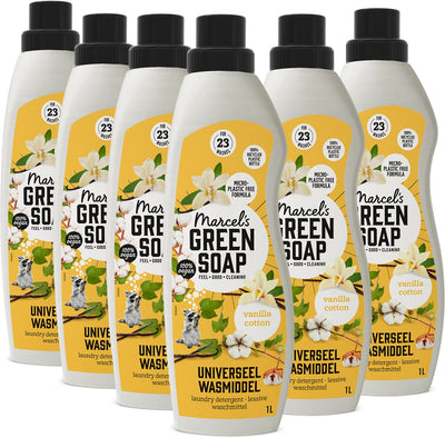 Lessive universelle savon vert Marcel's - coton vanille - 6 x 1l - 138 lavages