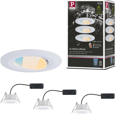 Spots encastrables LED Paulmann calla lot de 3 - blanc mat - ip65 - 5w par spot - 430 lm - 230v - interrupteur blanc - spots encastrables salle de bain